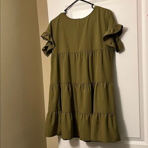 Olive Green Ruffle Sleeve Dress